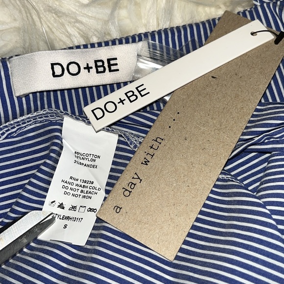 NWT DO+BE Blue/White Striped Off-the-Shoulder Button-Up Top - Picture 13 of 13